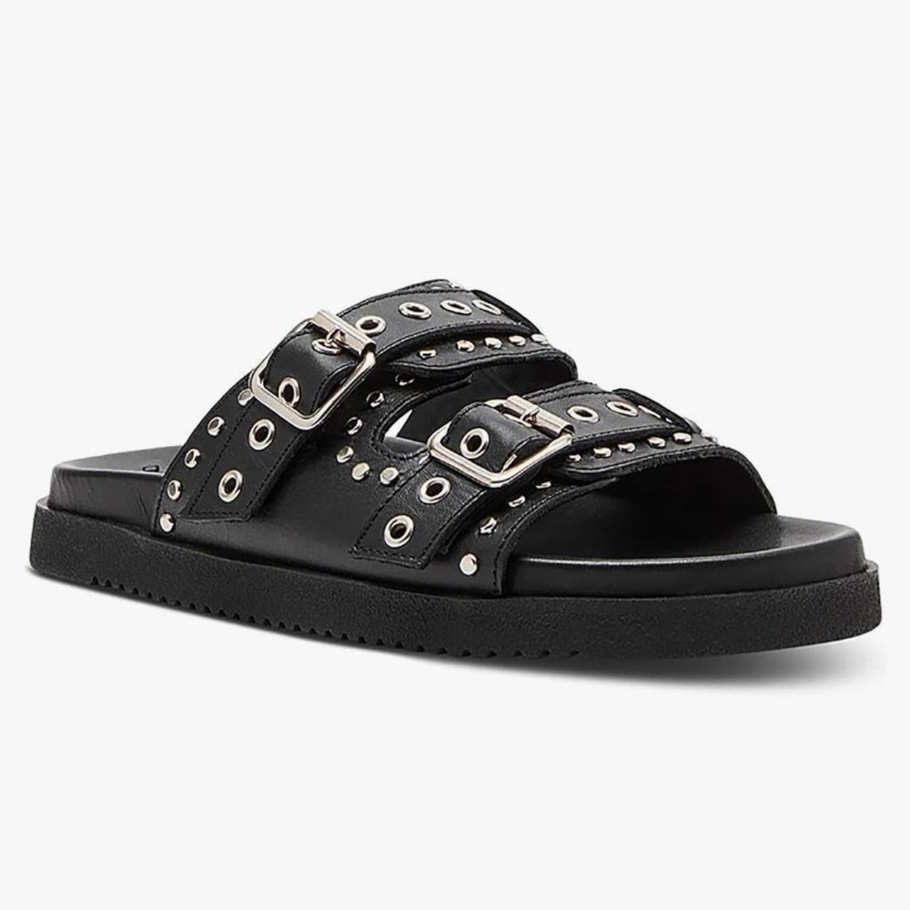 Steve Madden Black Buckle Slide Sandals